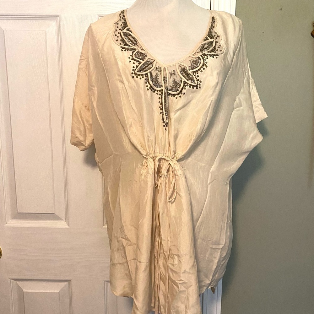 Rebecca Taylor Cream Graphic Dolman Sleeve Tunic